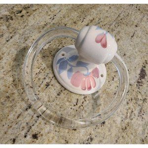 Vintage Flower Pink Blue Ceramic Porcelain Bathroom Towel Holder Clear Ring